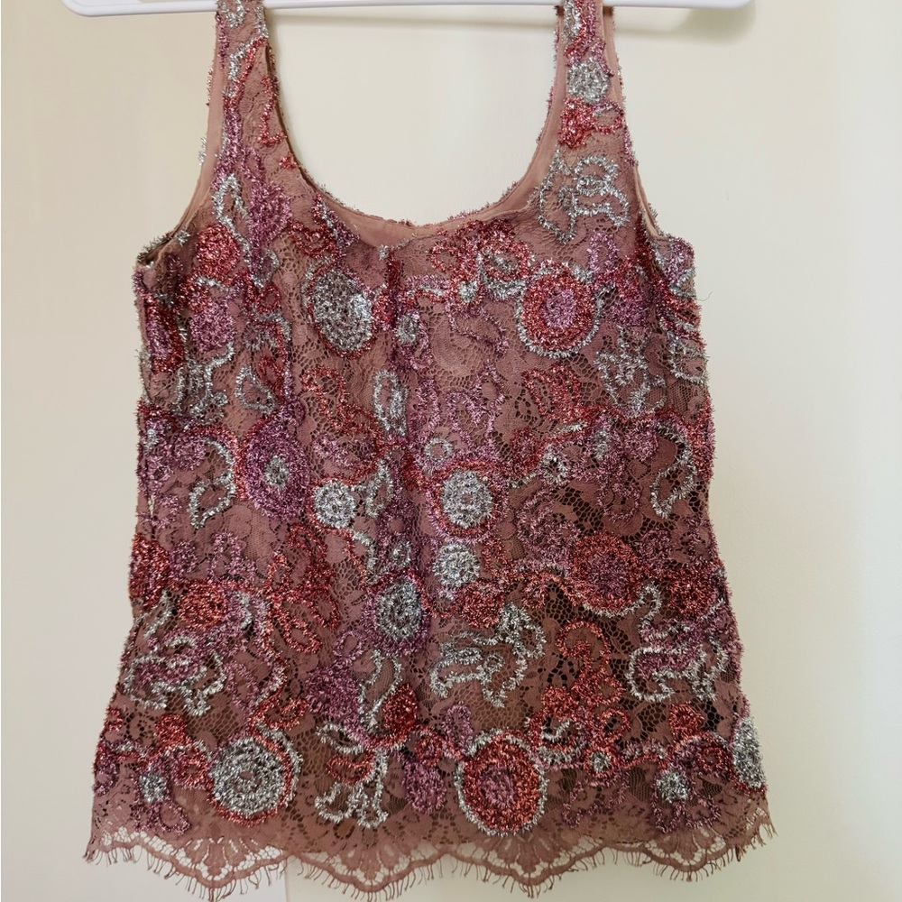 Burberry Pink and Silver Beaded Lace Camisole